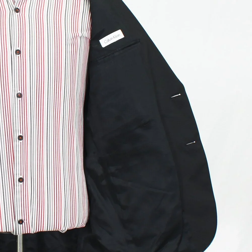 Calvin Klein 42R Black Solid 2-Button Sport Coat Blazer Jacket P450